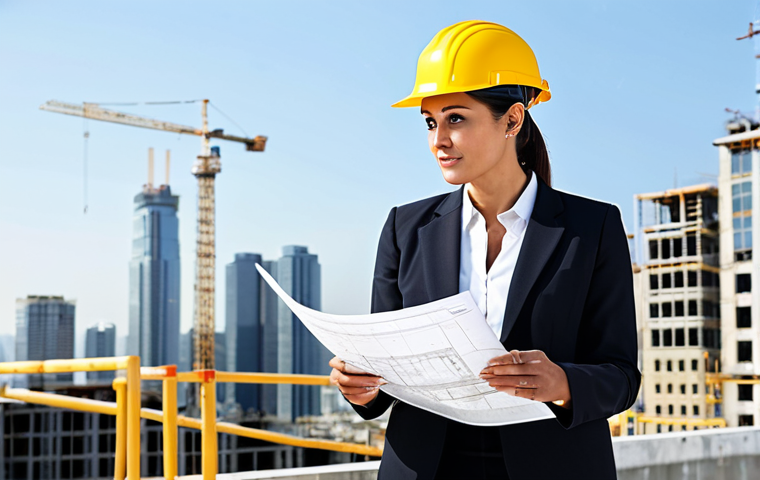 **

"A professional female architect, fully clothed in a modest business casual outfit, standing on a construction site with a hard hat and blueprints, reviewing plans, cityscape in the background, clear day, safe for work, appropriate content, perfect anatomy, natural proportions, family-friendly, professional photography, high quality."

**