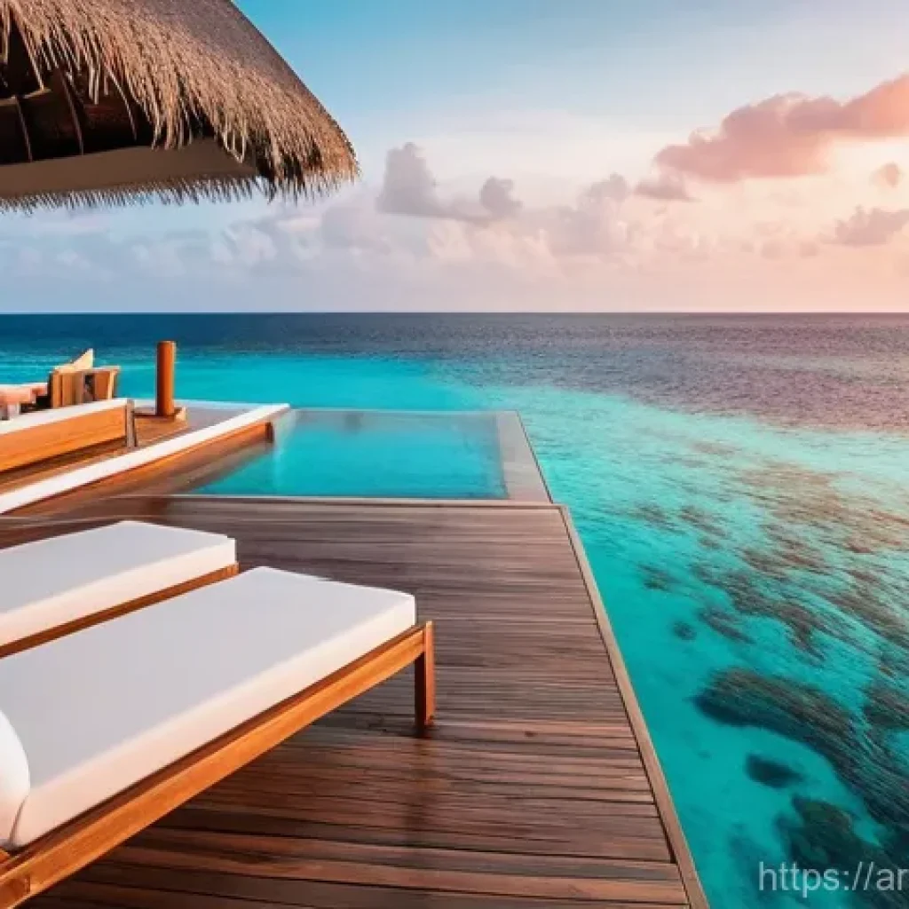 몰디브 올인클루시브 리조트 추천 - **Luxurious Overwater Villa Retreat:** A stunning aerial view of a luxurious, elegantly designed ove...