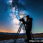 몽골 초원의 밤하늘 별사진 촬영법 - A person bundled warmly in a thick, layered winter coat, insulated pants, hat, and gloves stands nex...