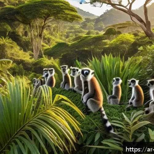 마다가스카르 국립공원 투어 팁 - A vibrant scene of Madagascar&rsquo;s national park during the dry season, showcasing a diverse group of a...